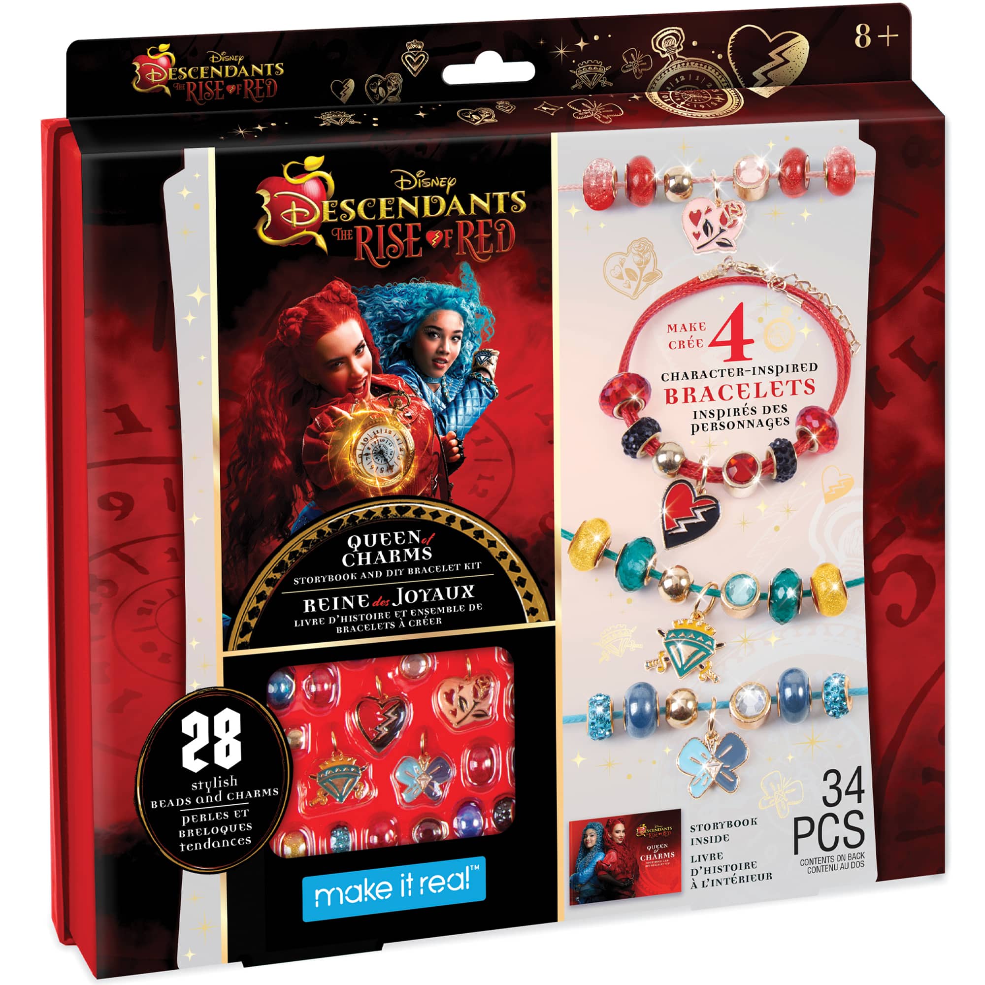 Disney Descendants Rise of Red Make 4 Cree Character-Inspired Bracelets Kit and 28 Stylish Charms Beads and Beads 34 Storybook PCS Inside.