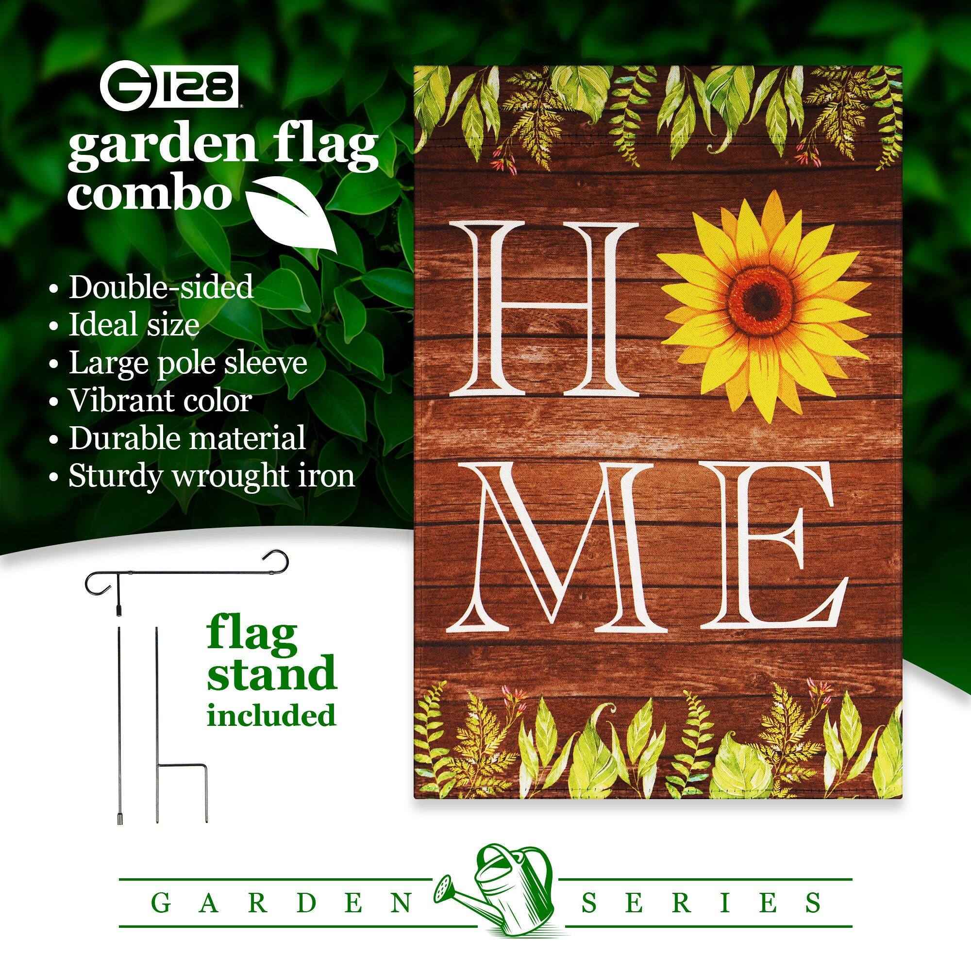 G128 Garden Flag Stand and 12x18 Double Sided Blockout Flag, Sunflower ...