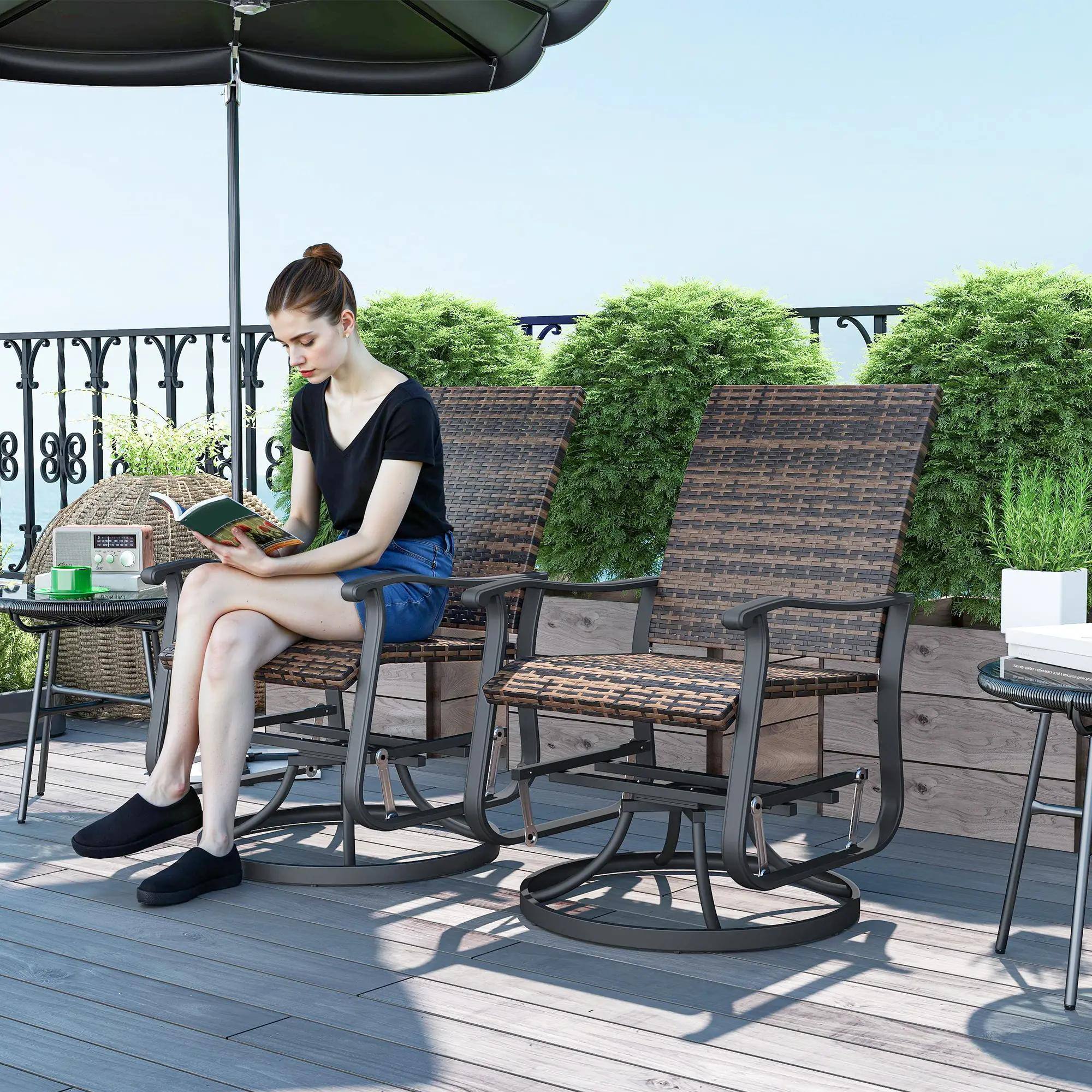 Alt View 7. Resenkos - Resenkos Wicker Rattan Swivel Glider Chairs, High-Back, Steel Frame, Brown Set of 2, Patio Seating,Brown - Brown.