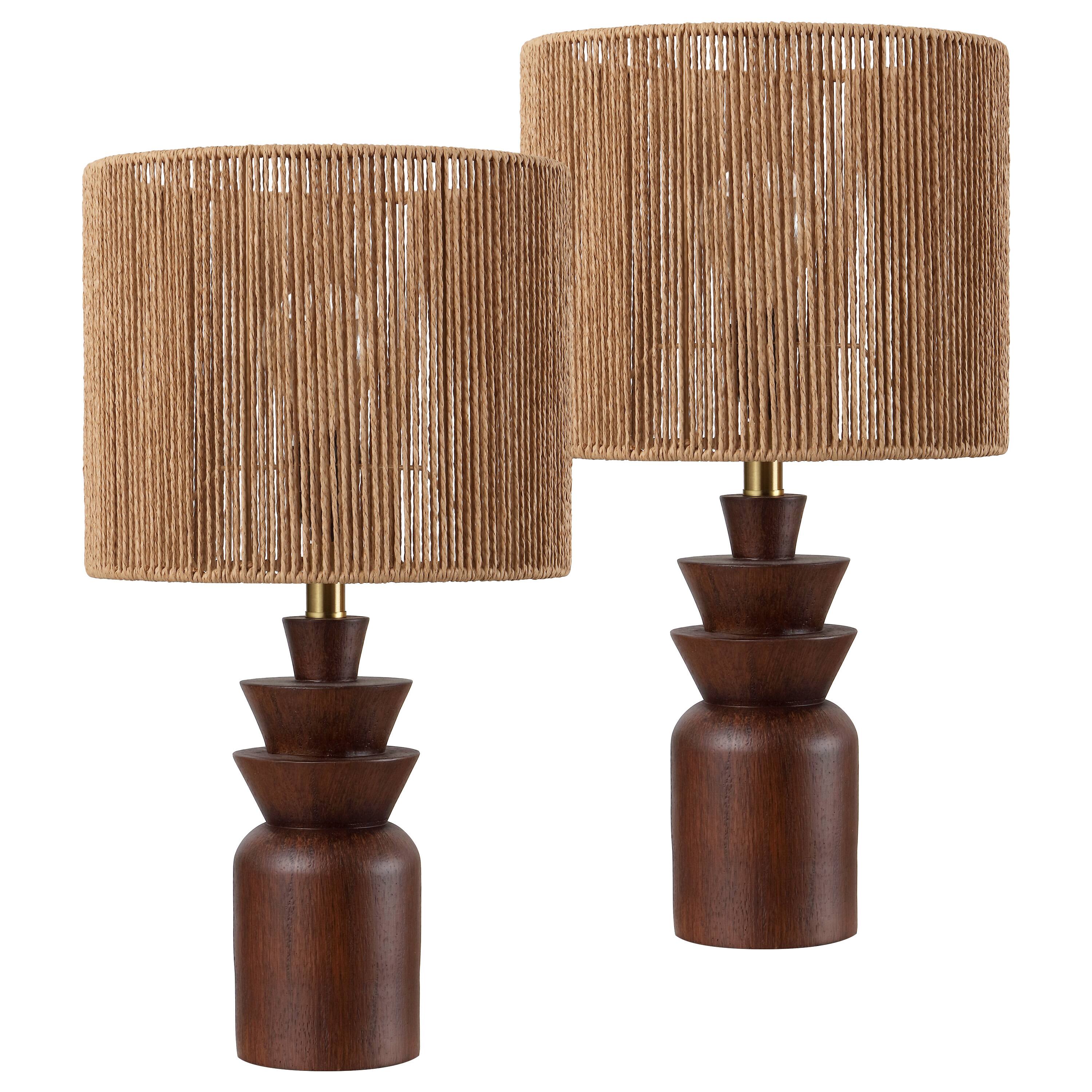 Alt View 7. Jonathan Y - Anderson 22 in. Tiered Totem Resin with Paper Rope Drum Shade LED Table Lamp, Dark Brown Wood Finish (Set of 2) - Dark Brown Wood Finish.