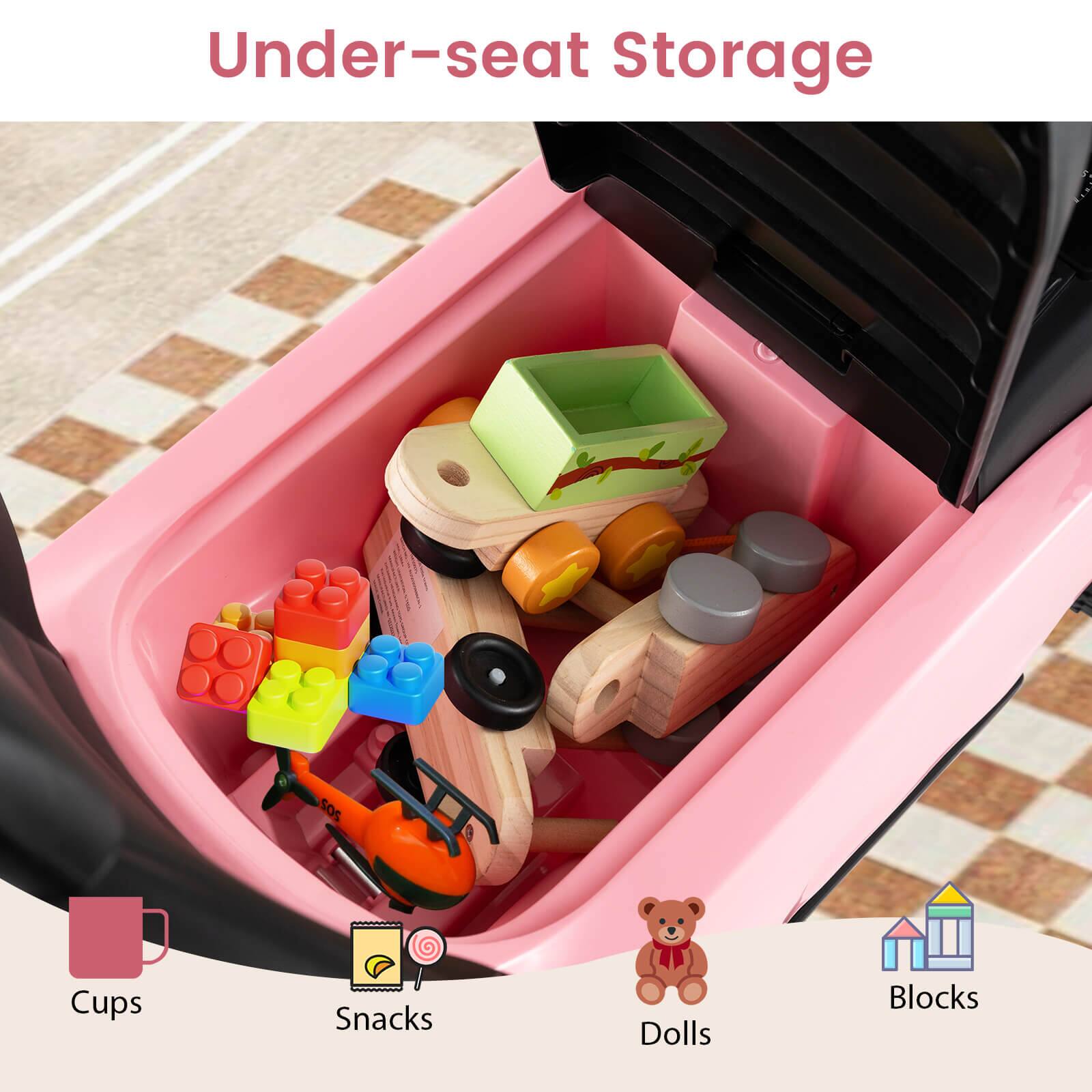 Under-seat Storage

- Cups
- Snacks
- Dolls
- Blocks