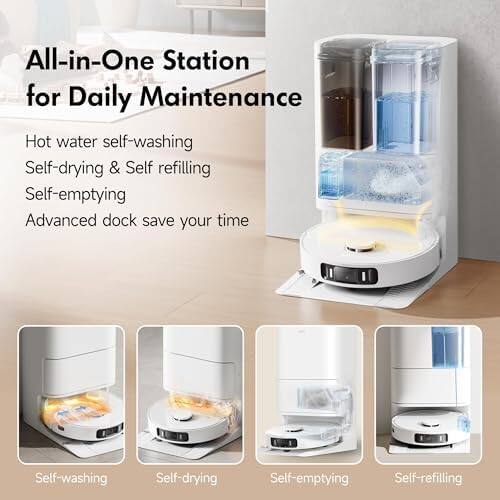All-in-One Station for Daily Maintenance

Hot water self-washing
Self-drying & Self-refilling
Self-emptying
Advanced dock save your time

Self-washing
Self-drying
Self-emptying
Self-refilling