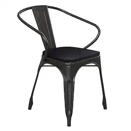 Alamont Home - Luna All-Weather Metal Stack Chair with Arms and Poly Resin Seat - Black/Black