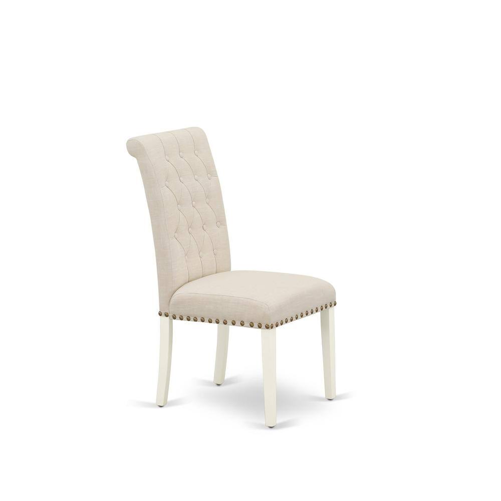 Back. East West Furniture - 1MZBR3-LWH-02 3Pc Dining Table Set Contains a Kitchen Table and 2 Parsons Chairs with Light Beige Color Linen Fabric - Linen White.
