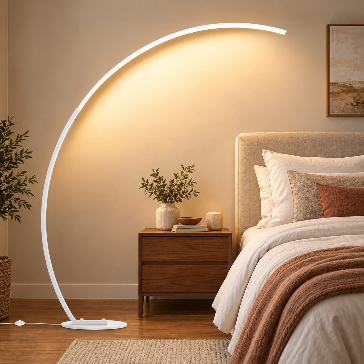 E.P. Light - 70" Modern Arched Floor Lamp with Remote Control, 3 Color Temperatures - Gold
