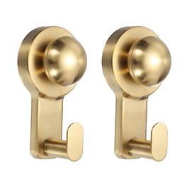 Unique Bargains - 2pcs Suction Hook for Inside Shower, Steel Oval Hanger, No Drill Removable Reusable for Bathroom Kitchen Mirror - Gold