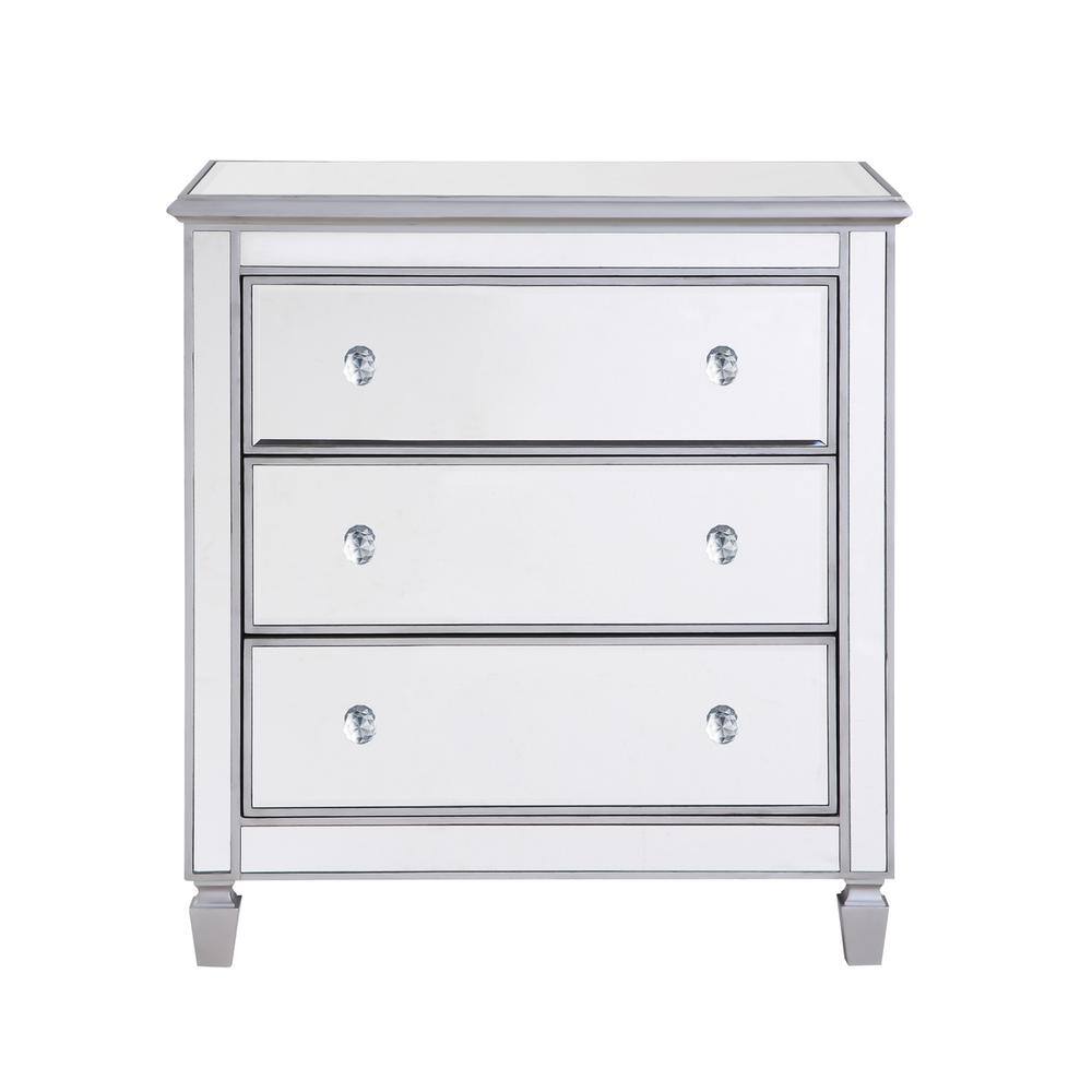 Alt View 6. Elegant Decor - 3 Drawer Bedside Cabinet 33 in.x 18 in.x 32 in. in silver paint - Hand Rubbed Antique Silver.
