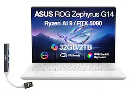 ASUS - Upgraded - ROG Zephyrus G14 Laptop 14.0 120Hz OLED 2.8K(AMD Ryzen AI 9 HX 370, 32GB LPDDR5X, 2TB PCIe SSD, Win 11 Pro) w/USB Hub - Platinum White