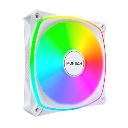 Front. Montech - RX120 PRO RX120PW 120mm ARGB Fan, 1600PWM - White.