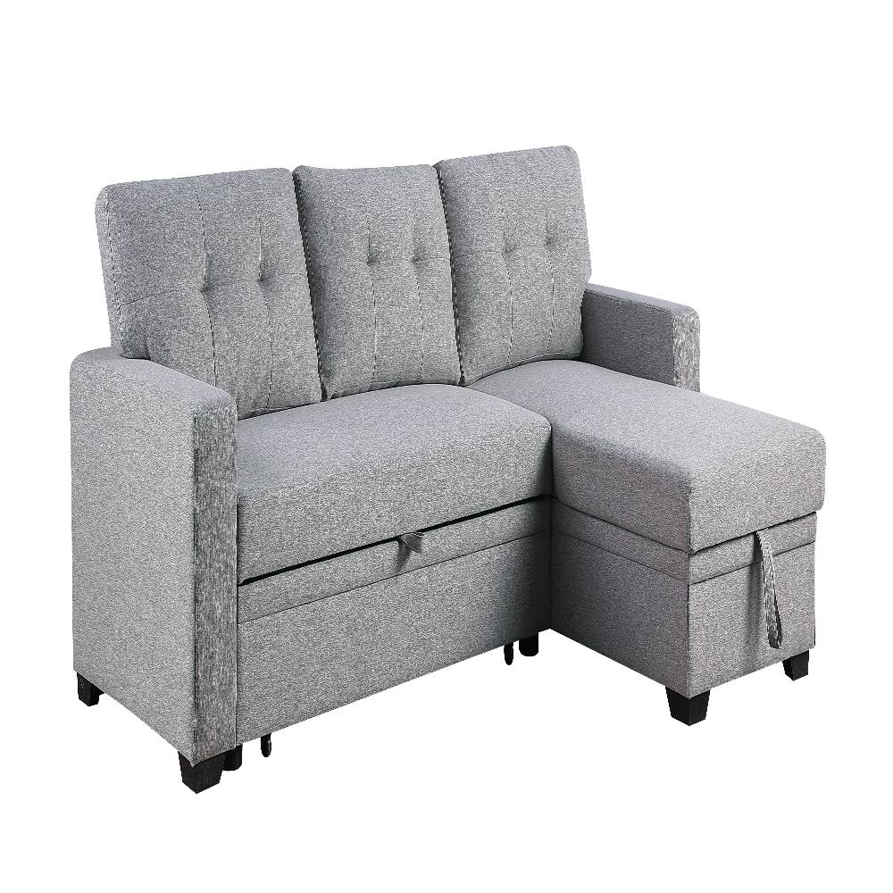 Alt View 3. Loheer - Loheer Pull Out Sectional Sofa Upholstered Sleeper Sofa with Storage Chaise Twin Size Loveseat - Grey.