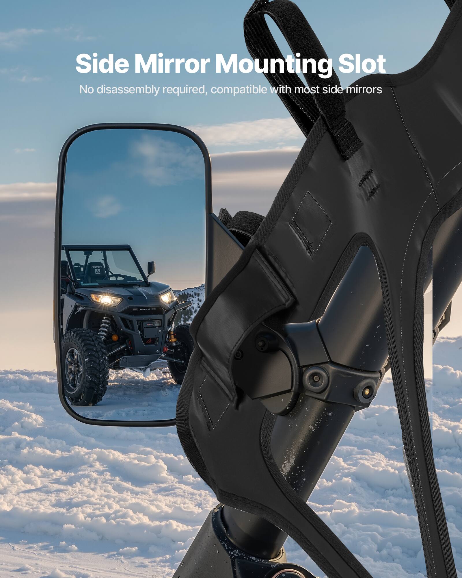 Side Mirror Mounting Slot  
No disassembly required, compatible with most side mirrors