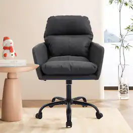 Forest'nSky - Artificial Leather Office Chair, Height-Adjustable with Base for Home & Office - Black