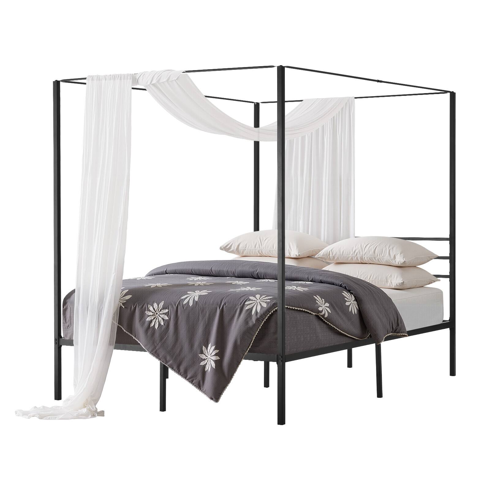 VEVOR - Queen Size Canopy Bed Frame, Metal Canopy Bed with Four Posters Design, Heavy Duty Steel Slats Support - Black