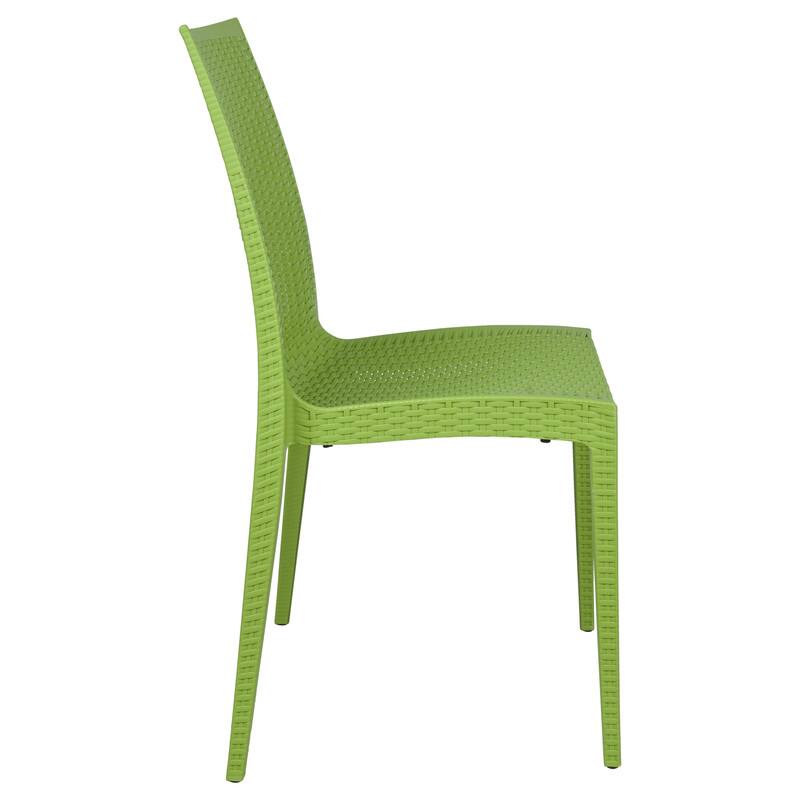 Alt View 1. LeisureMod - Mace Stackable Outdoor Dining Chair - Weather-Resistant Wicker Weave - Green.