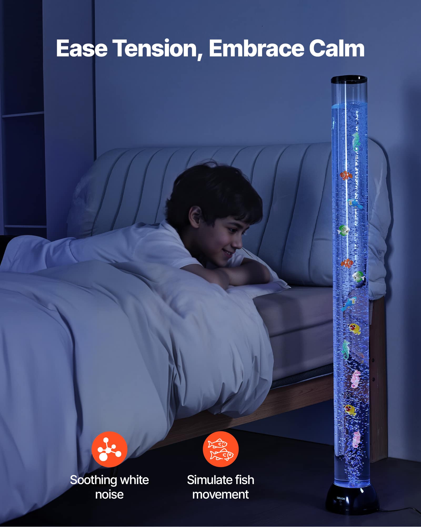 VEVOR Sensory Bubble Tube Lamp, 4 ft Bubble Fish Tube, Sensory