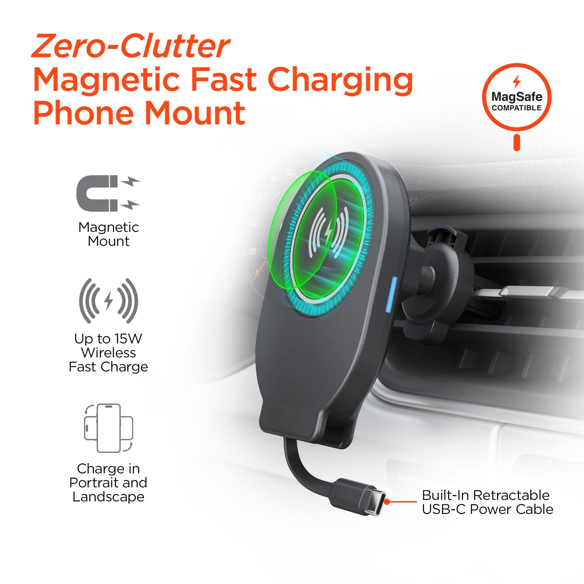 iBasics 15W MagSafe Wireless Car Charger Mount – 3 in 1 Vent, Dash ...