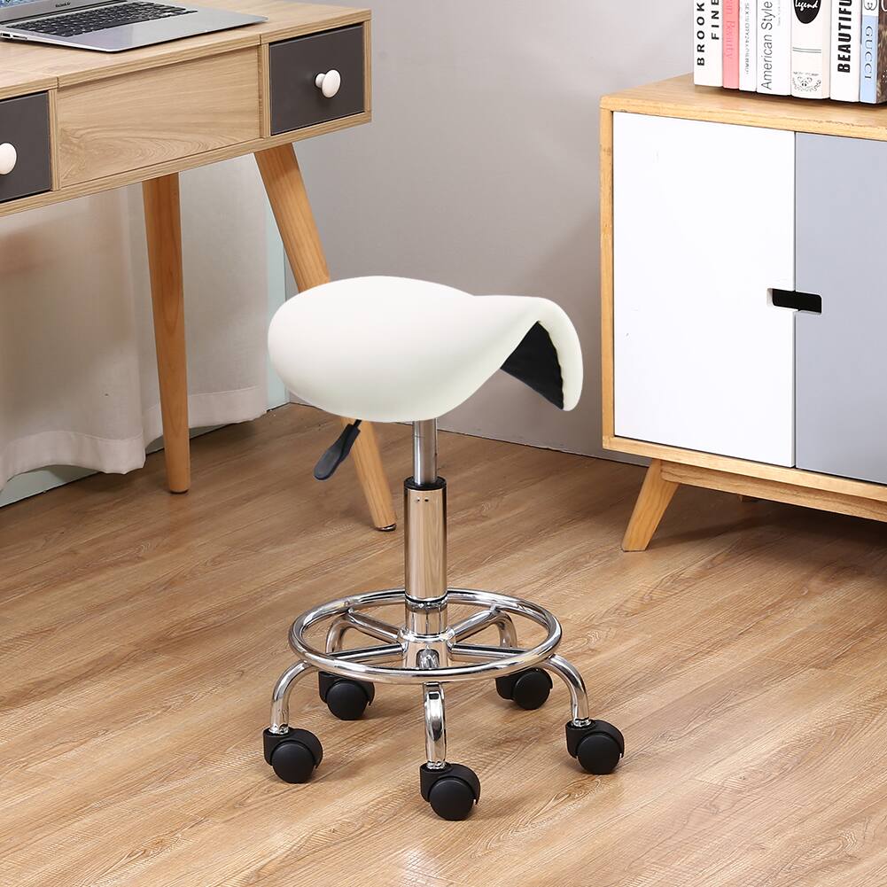 KKTONER Saddle Stool with Foot Rest PU Leather Swivel Adjustable