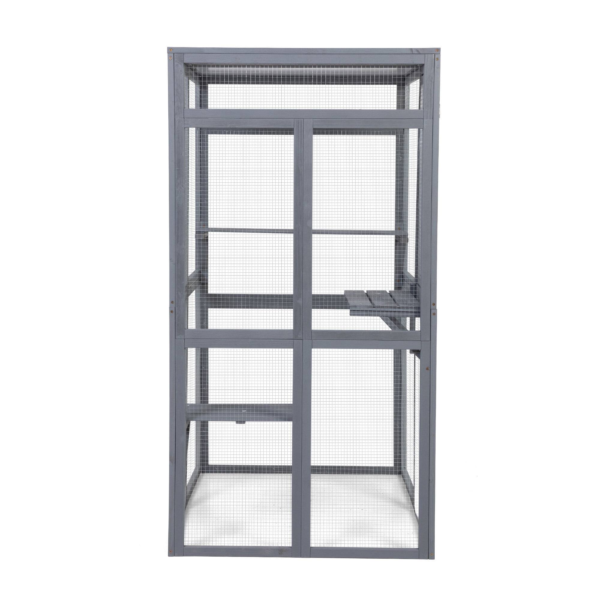 Alt View 4. Pefilos - 64" Cat House Outdoor Catio Cat Enclosures Wooden Kitty House with Platforms, Waterproof Roof, Hammock.