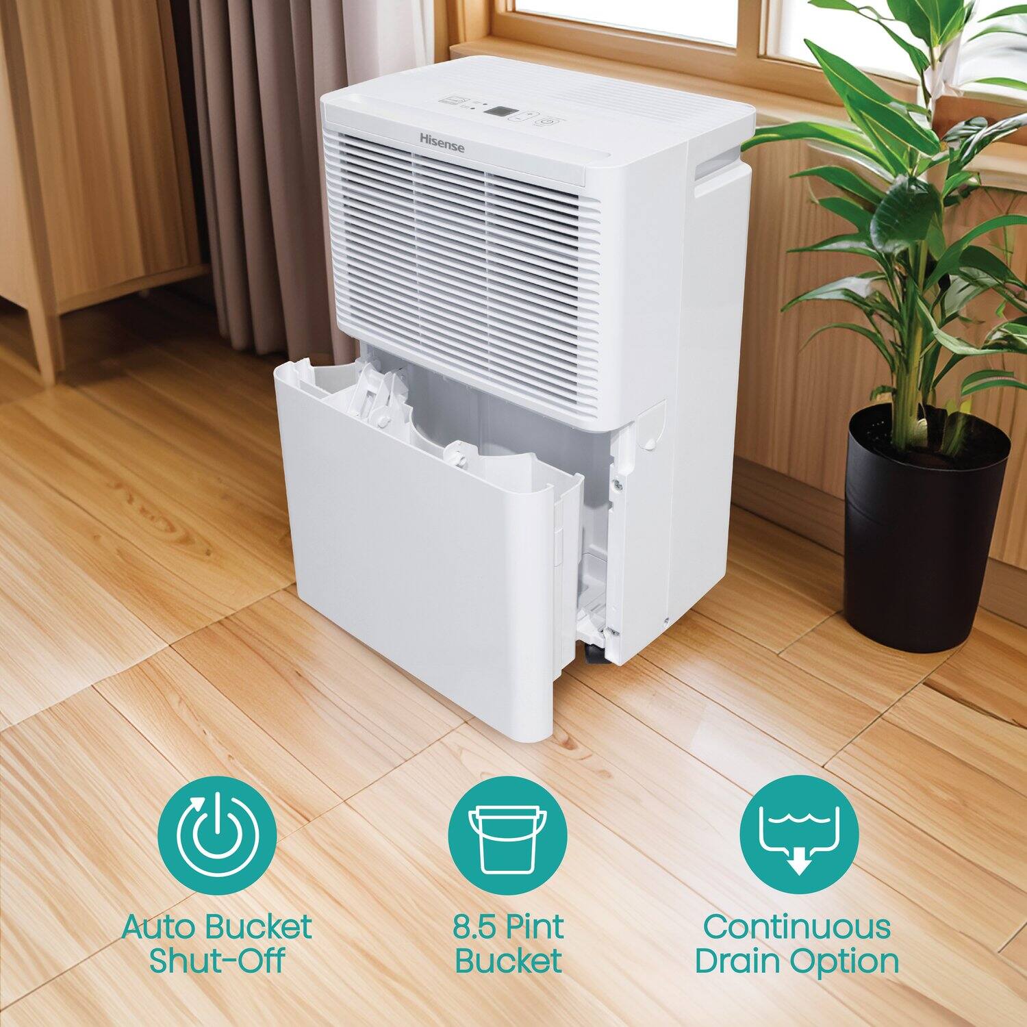 Hisense Auto Bucket Shut-Off 8.5 Pint Bucket Continuous Drain Option