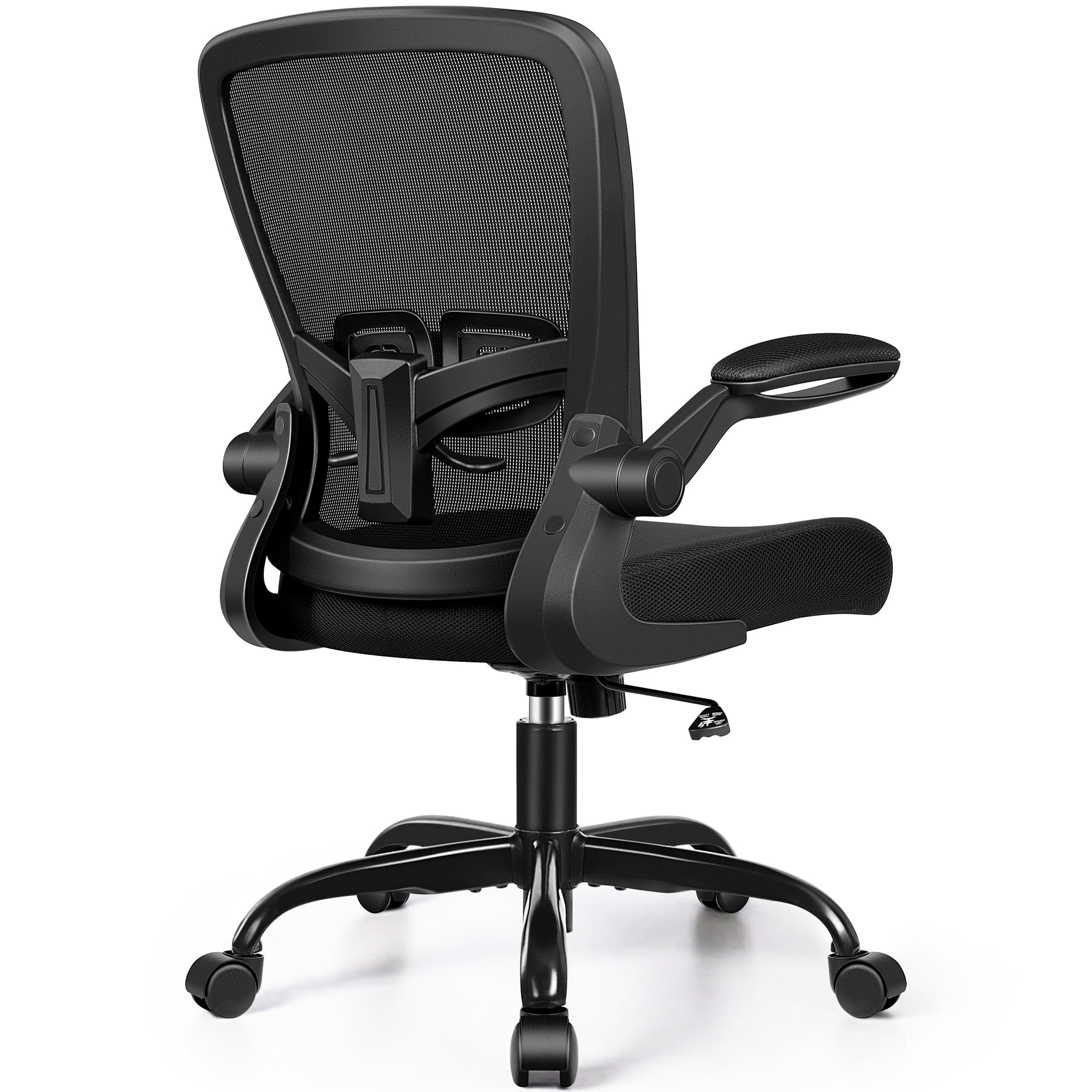 Front. Brick Attic - Ergonomic Small Office Chair, Breathable Mesh Desk Chair, Computer Chair with Lumbar Support and Flip-up Armrests - Black.