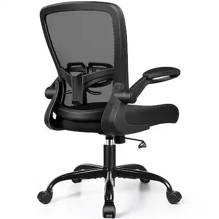 Front. Brick Attic - Ergonomic Small Office Chair, Breathable Mesh Desk Chair, Computer Chair with Lumbar Support and Flip-up Armrests - Black.