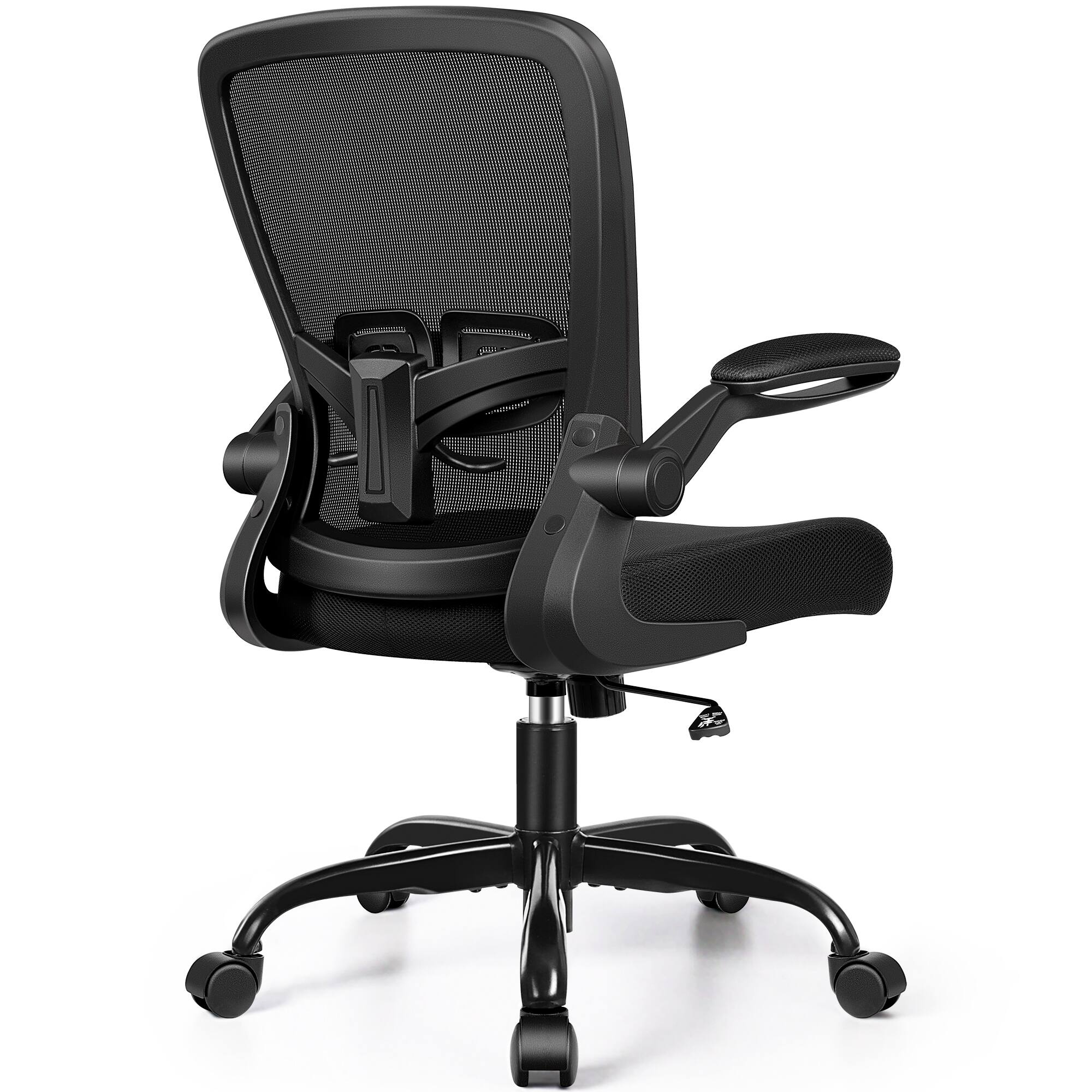 Front. Brick Attic - Ergonomic Small Office Chair, Breathable Mesh Desk Chair, Computer Chair with Lumbar Support and Flip-up Armrests - Black.