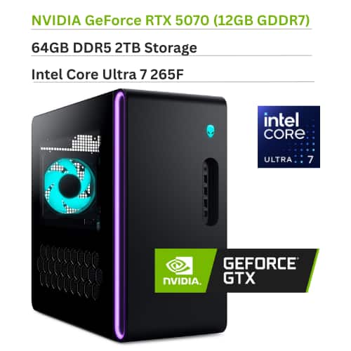 NVIDIA GeForce RTX 5070 (12GB GDDR7)  
64GB DDR5  
2TB Storage  
Intel Core Ultra 7 265F  
Intel Core Ultra 7  
NVIDIA GeForce GTX