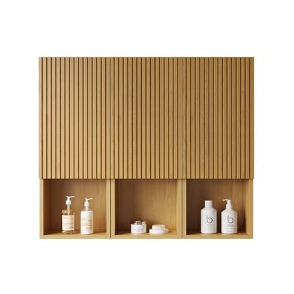 Front. Boyel Living - 41 Bathroom Wall Mounted Cabinet with 3 Doors & Open Compartments, Combination or Individual, Bathroom, Corolla Oak - Oak.