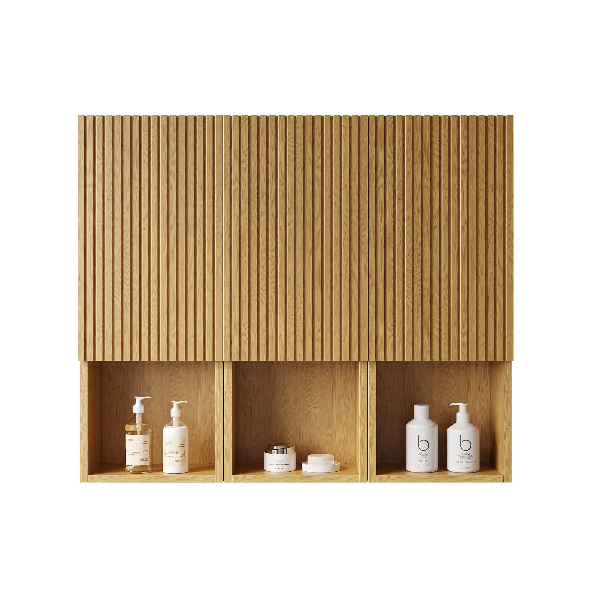 Front. Boyel Living - 41 Bathroom Wall Mounted Cabinet with 3 Doors & Open Compartments, Combination or Individual, Bathroom, Corolla Oak - Oak.