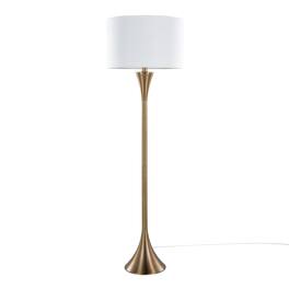 Loheer - Contemporary Metal Floor Lamp Matte Golden White Linen Shade Tall Standing Lighting - Bronze