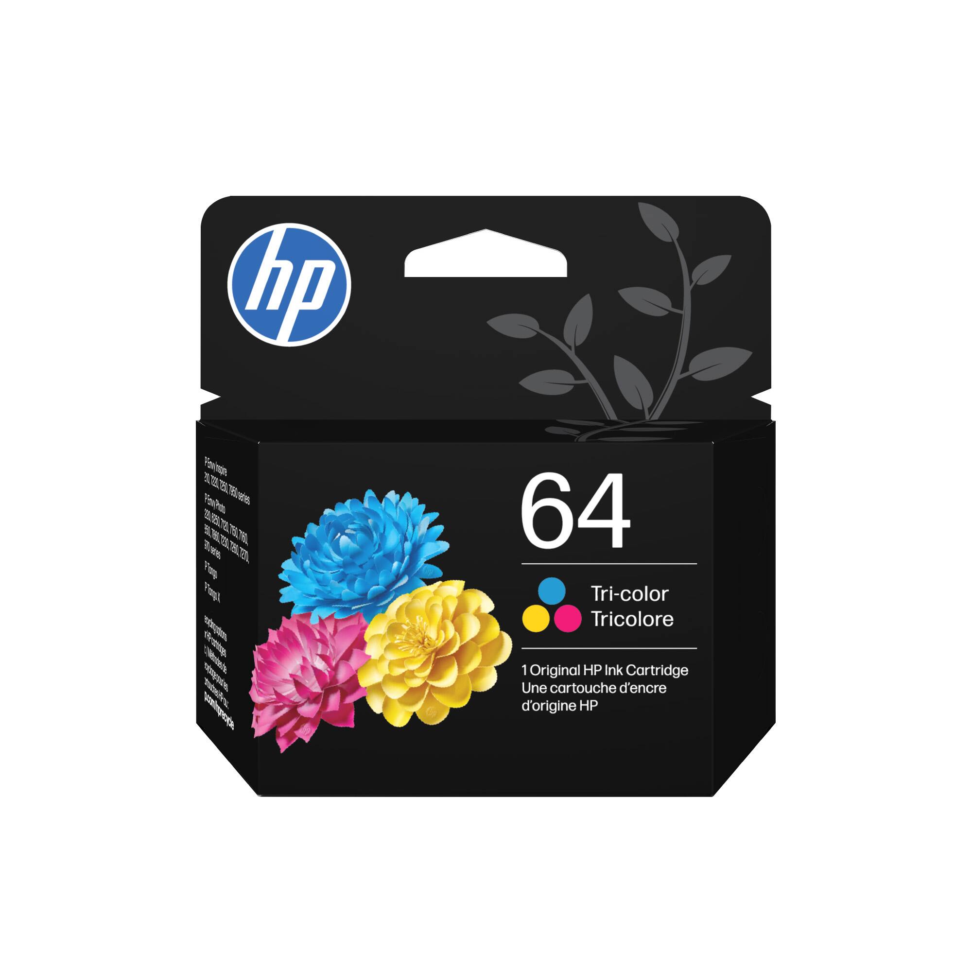 hp  
64  
Tri-color  
Tricolore  
1 Original HP Ink Cartridge  
Une cartouche d'encre d'origine HP