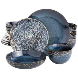 Dazzed Corner - 16 Piece Double Bowl Dinnerware Set, Service for 4 (16pcs) - Cobalt Blue