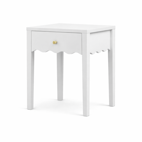 Alt View 3. LUCKY ONE - 16.7" Assembled White Nightstand 1-Drawer Wavy Apron Design - White.
