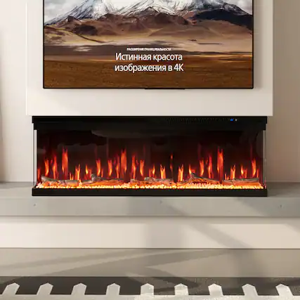 Front. FUFU & GAGA - 50" 3-Sided Holographic Electric Fireplace with WiFi App Control 12 Flame Colors Timer & Dual Heat Settings - Black.
