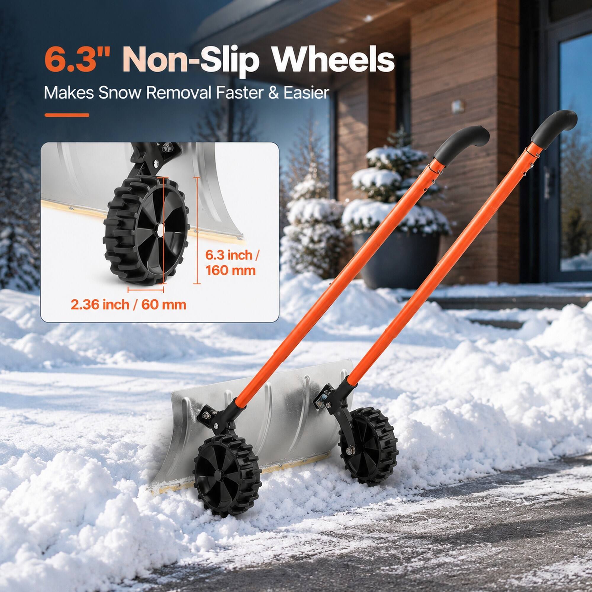 6.3" Non-Slip Wheels Makes Snow Removal Faster & Easier

6.3 inch / 160 mm

2.36 inch / 60 mm