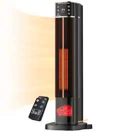 Sweetcrispy - 31.8" Electric Ceramic Tower Space Heater with Remote, 15H Timer and Thermostat, 60°Oscillation, Low Noise - Black