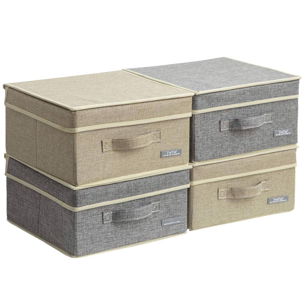 HM 1810 - YueYue Fabric Storage Box Lids Foldable Linen Storage Box Lids Linen Set 12 4in 12in 6 7in - 2 color 12.4 in/12 in/6.7 in