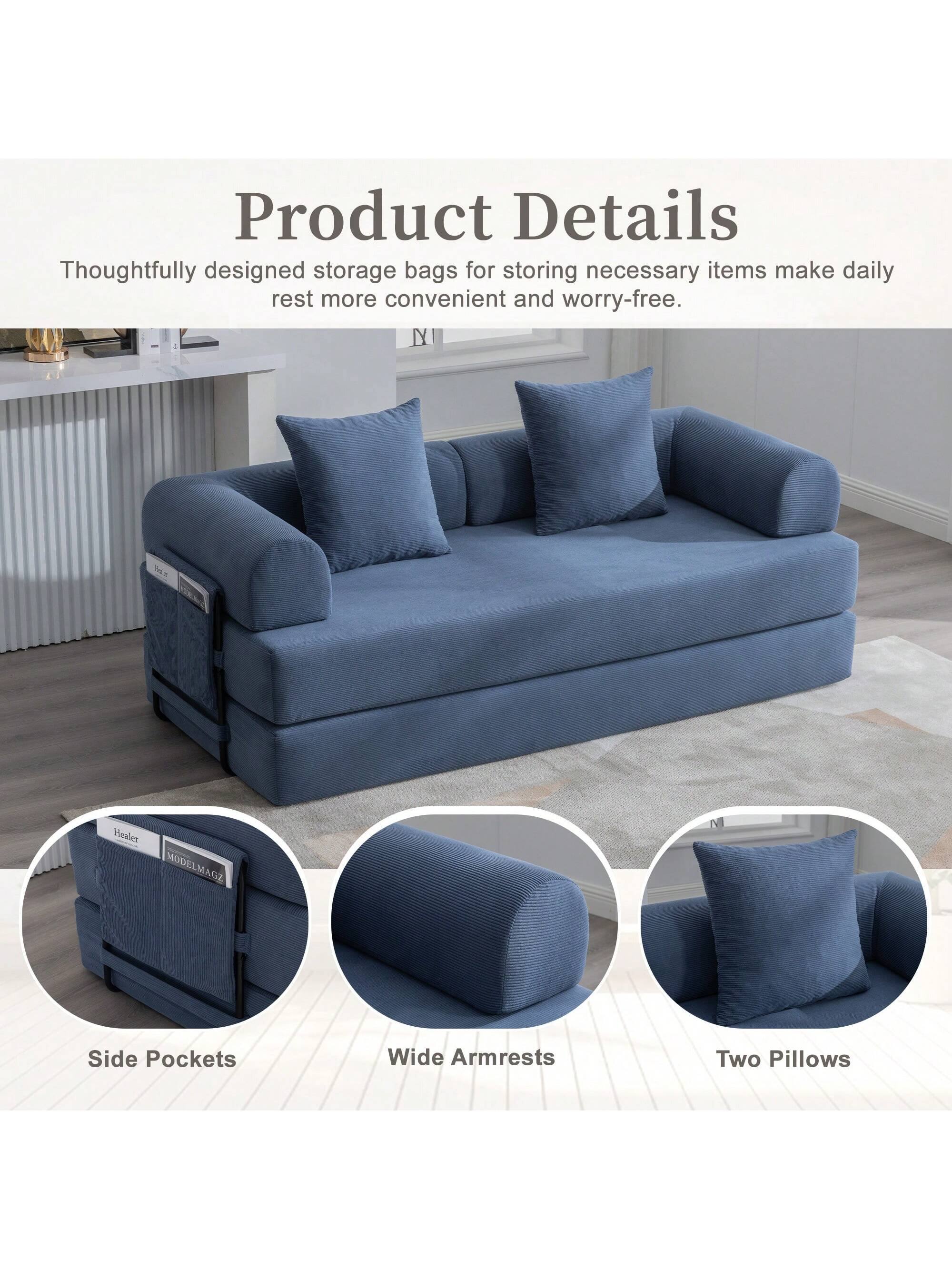 Product Details  
Thoughtfully designed storage bags for storing necessary items make daily rest more convenient and worry-free.  

- Side Pockets  
- Wide Armrests  
- Two Pillows