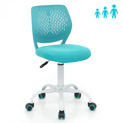 Front. Costway - Kids Desk Chair Ergonomic Swivel Children Mesh Study Height Adjustable - Turquoise.