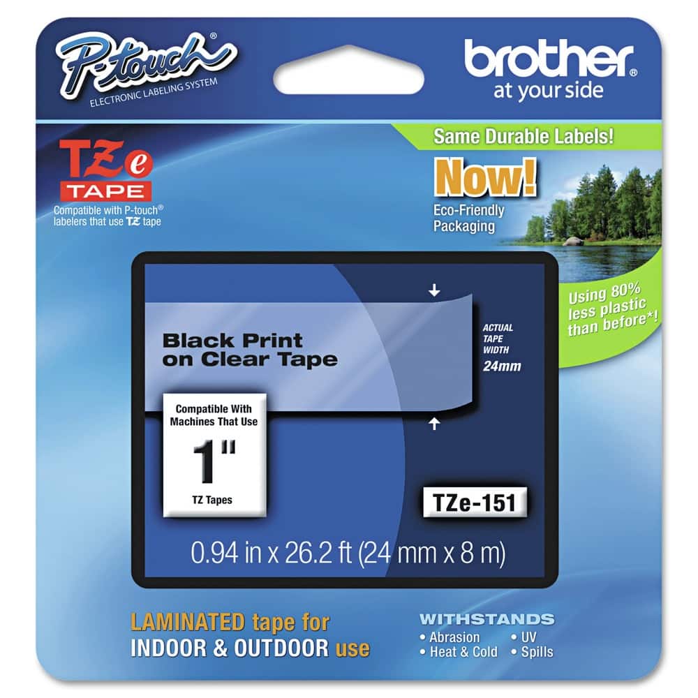 Brother - P-Touch TZE151 TZe 0.94 in. x 26.2 ft. Standard Adhesive Laminated Labeling Tape - Black on - Clear