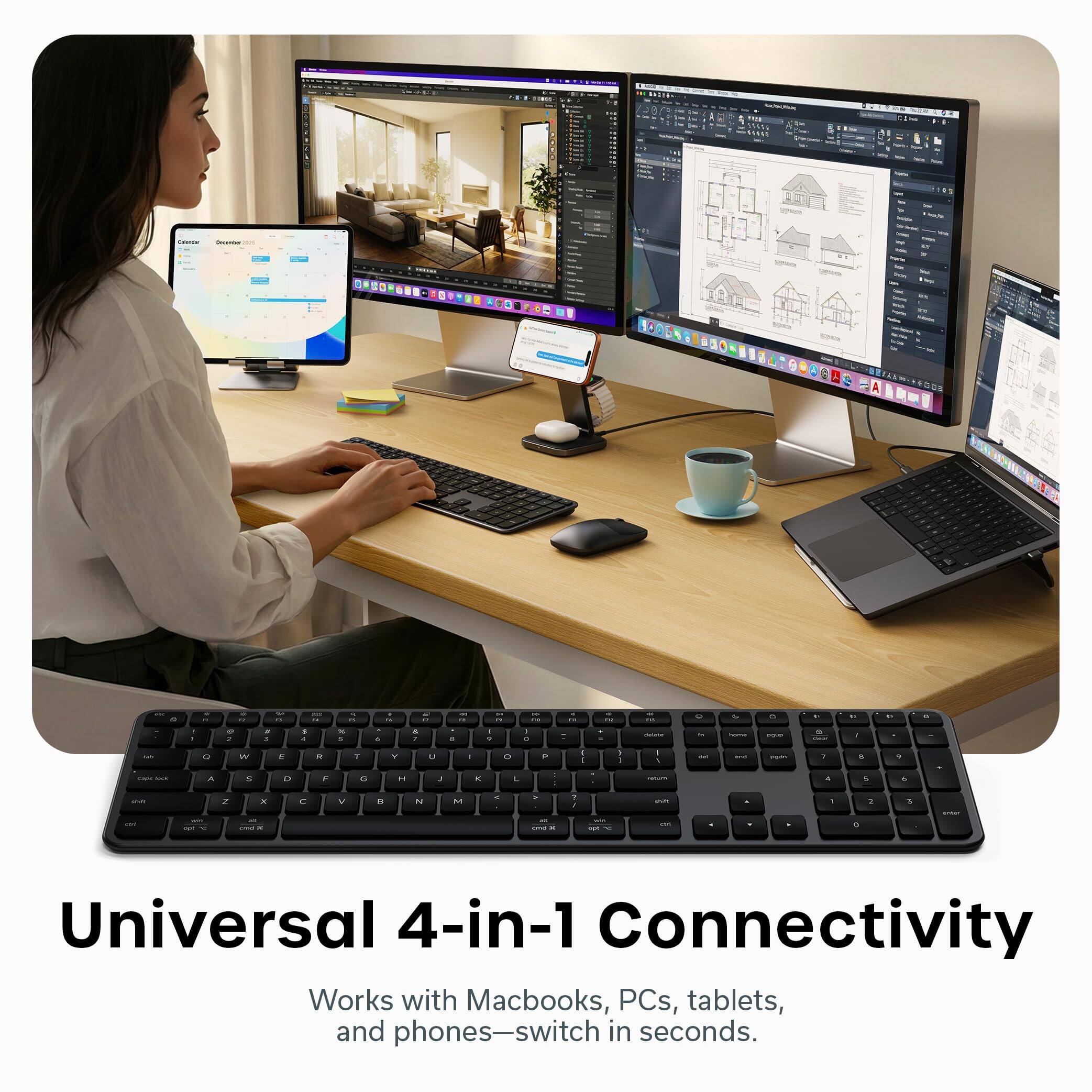Universal 4-in-1 Connectivity  
Works with Macbooks, PCs, tablets, and phones—switch in seconds.