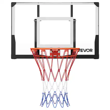 Front. VEVOR - Wall Mount Basketball Hoop, 44-inch PC Backboard Mounted Basketball Hoop Outdoor with Solid Steel, Indoor & Outdoor Use - Red+Black+White.