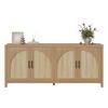 Front. Bestier - 70" Modern TV Stand for TVs up to 75", Wood Media Console with 4 Fluted Curved Doors - brown oak.