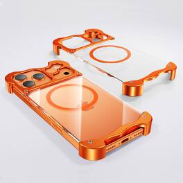 Dteck - Magnetic Clear Hard PC Case for Apple iPhone 17 Pro, Aluminum Metal Bumper Shockproof Slim Reinforced Corner Phone Cover - Orange