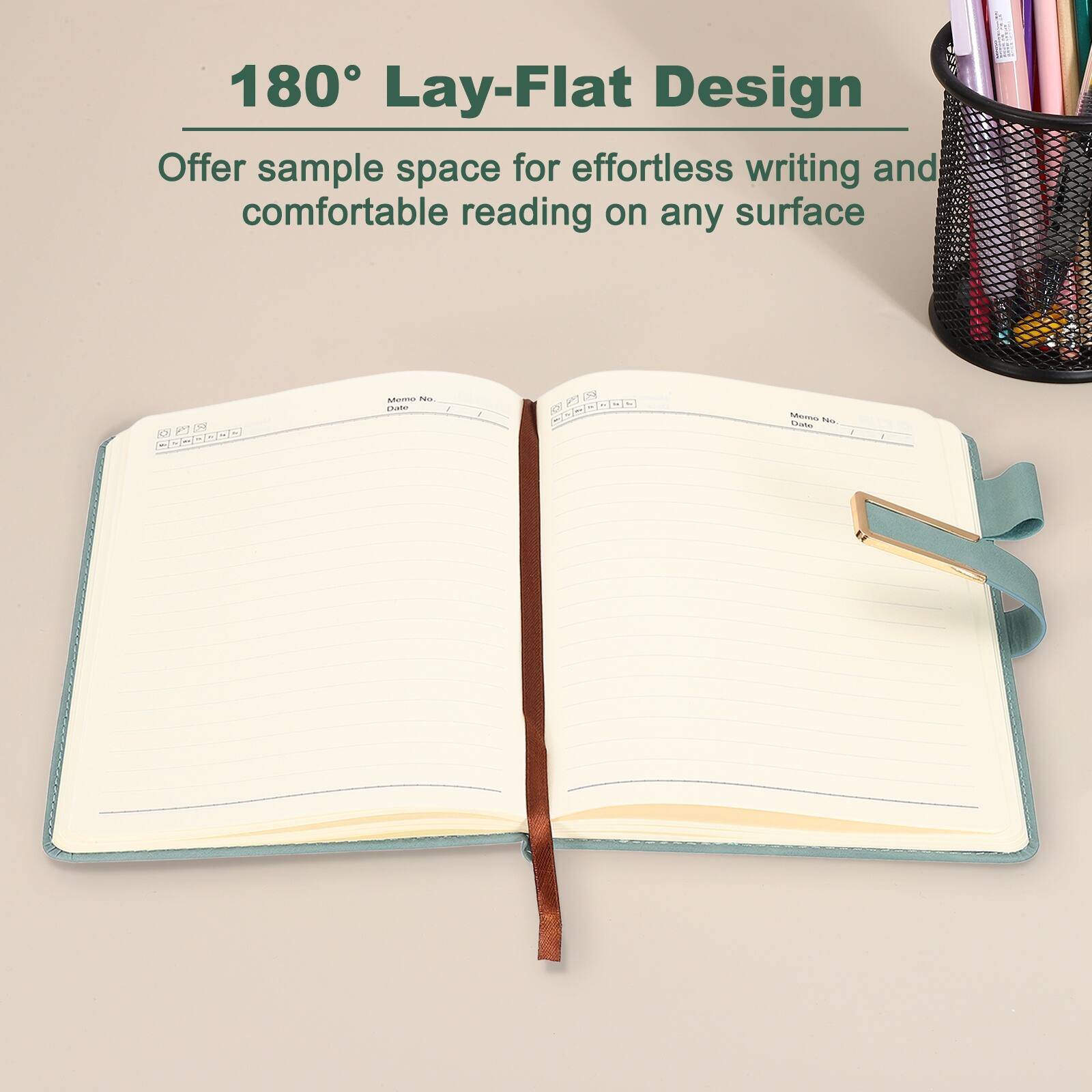 180° Lay-Flat Design  
Offer sample space for effortless writing and comfortable reading on any surface