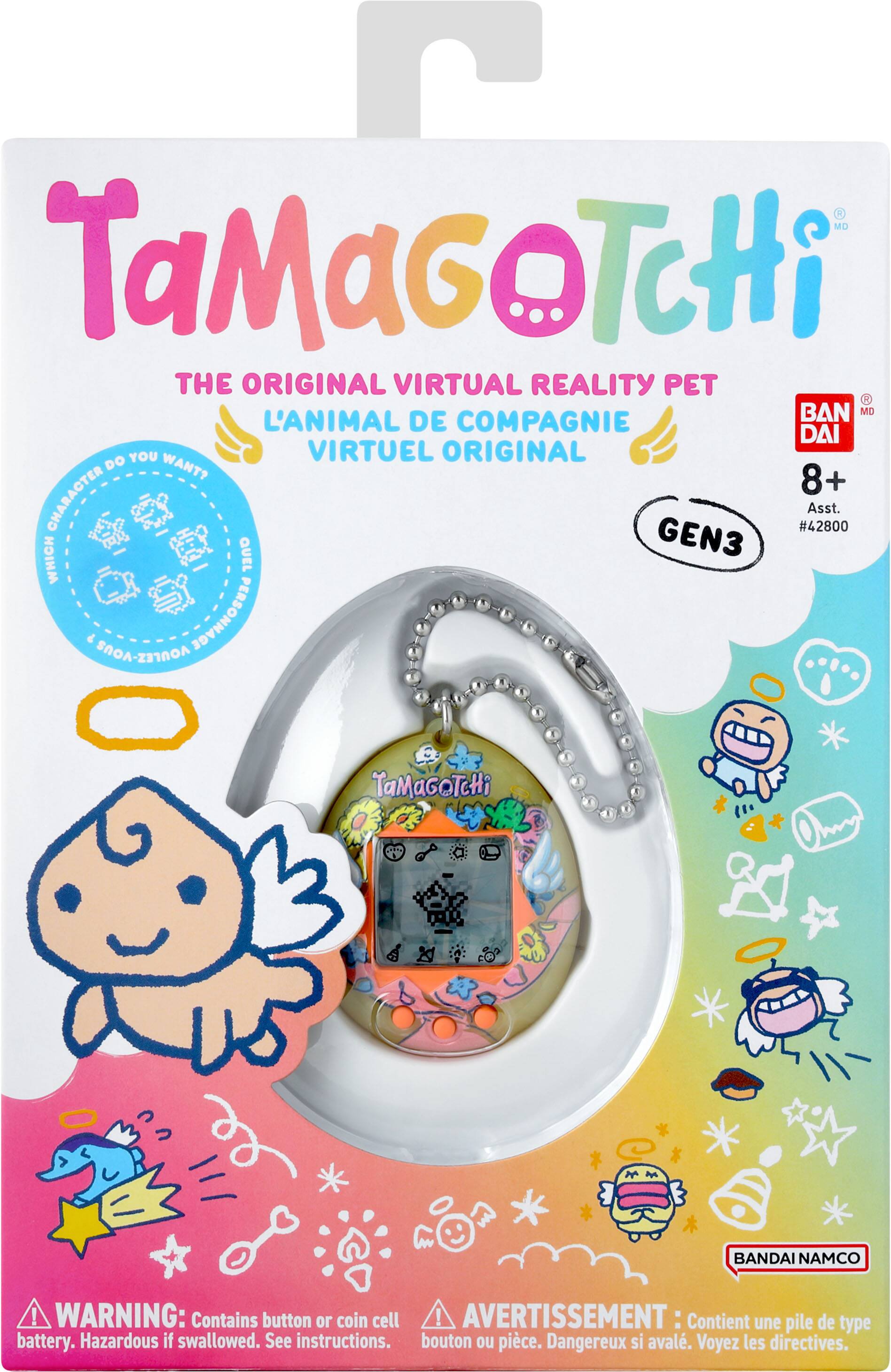 TaMaGoTcHi  
THE ORIGINAL VIRTUAL REALITY PET  
L'ANIMAL DE COMPAGNIE VIRTUEL ORIGINAL  

BAN MD  
8+  
Asst.  
#42800  

GEN3  

WARNING: Contains button or coin cell battery. Hazardous if swallowed. See instructions.  
AVERTISSEMENT : Contient une pile de type bouton ou pièce. Dangereux si avalé. Voyez les directives.  

BANDAI NAMCO