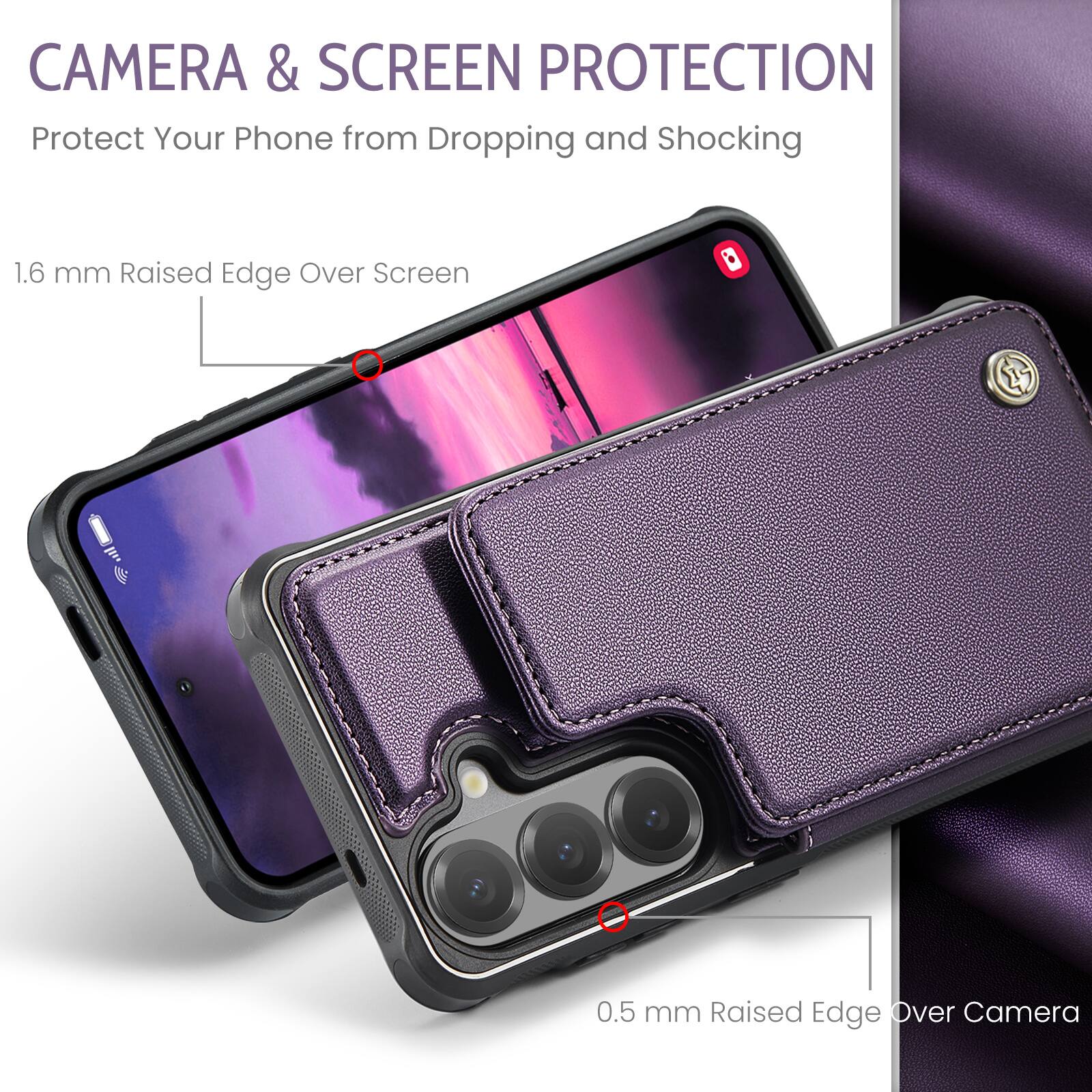 CAMERA & SCREEN PROTECTION  
Protect Your Phone from Dropping and Shocking  

1.6 mm Raised Edge Over Screen  
0.5 mm Raised Edge Over Camera
