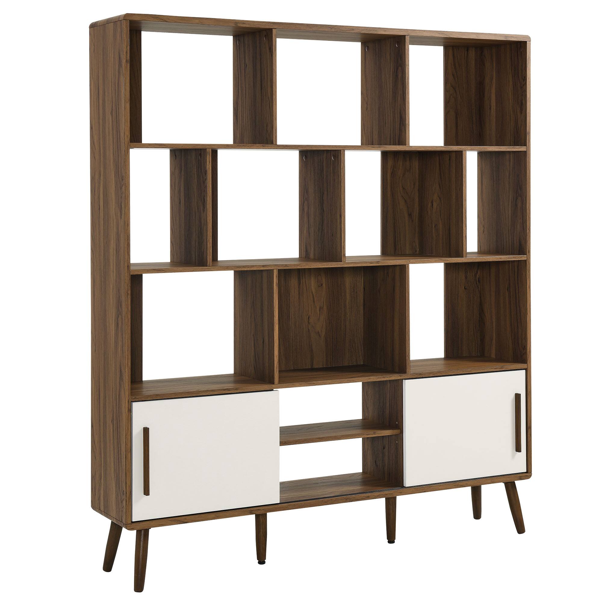 Angle. Modway - Transmit 59" Bookcase with Sliding Doors by Modway - Walnut Linen.