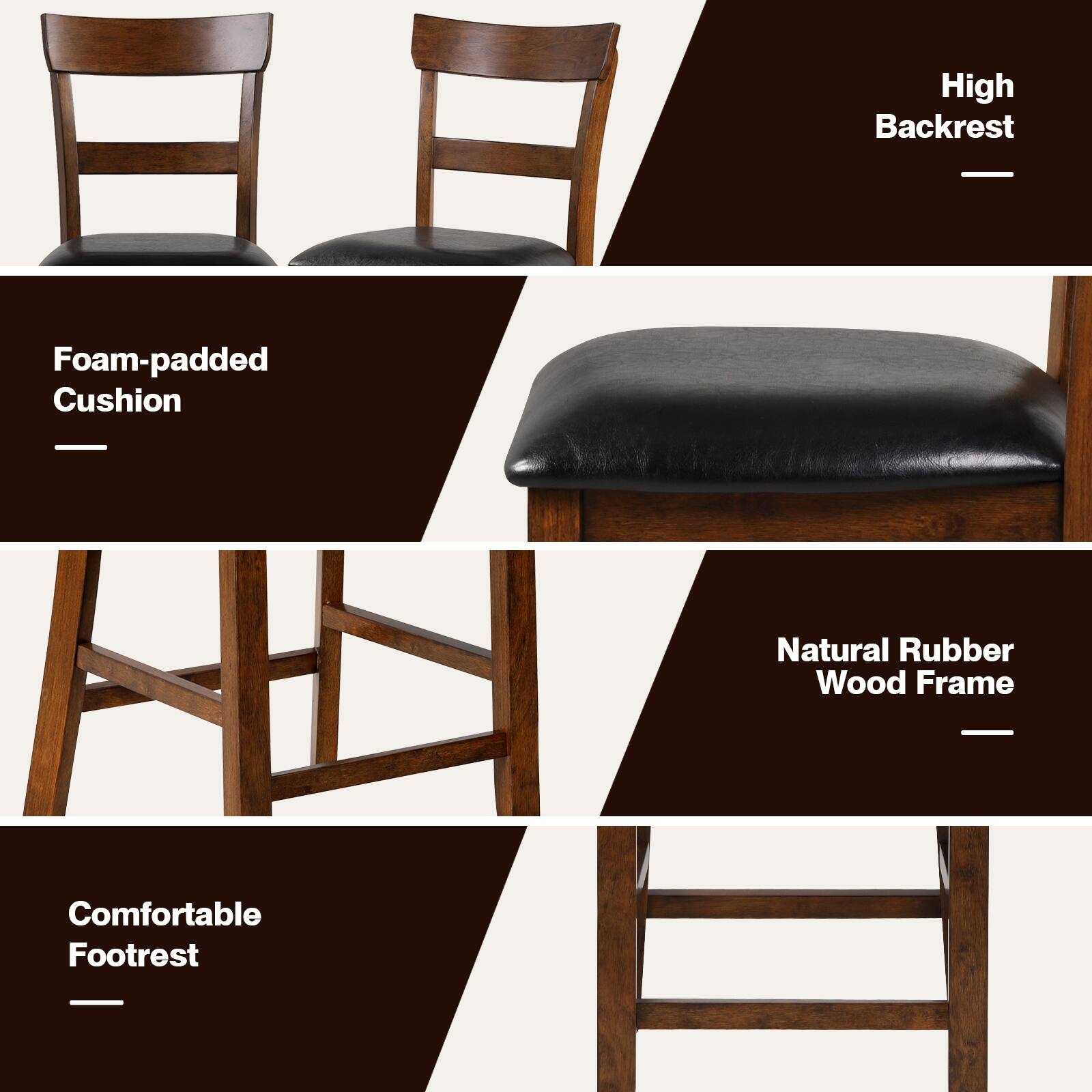 High Backrest - Foam-padded Cushion - Natural Rubber Wood Frame - Comfortable Footrest -