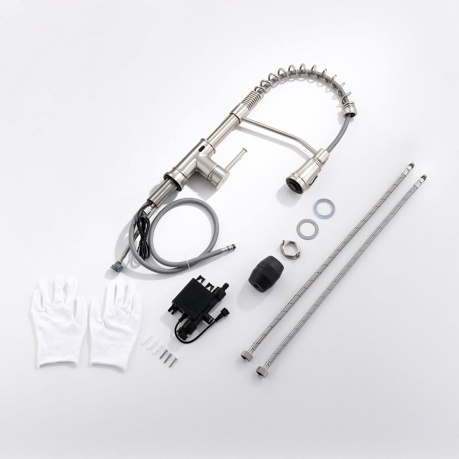 Alt View 2. Boyel Living - Brushed Nickel Single Handle Touchless Pull Down Sprayer Kitchen Faucet with Water Supply Hose - Brushed Nickel.